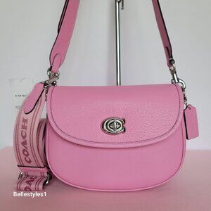 COACH Willow Saddle Pebbled Leather Crossbody Bag- Vivid Pink ⭐